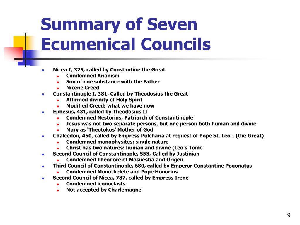 Seven Ecumenical Councils Chart