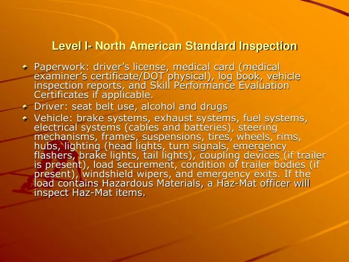 level i north american standard inspection n.