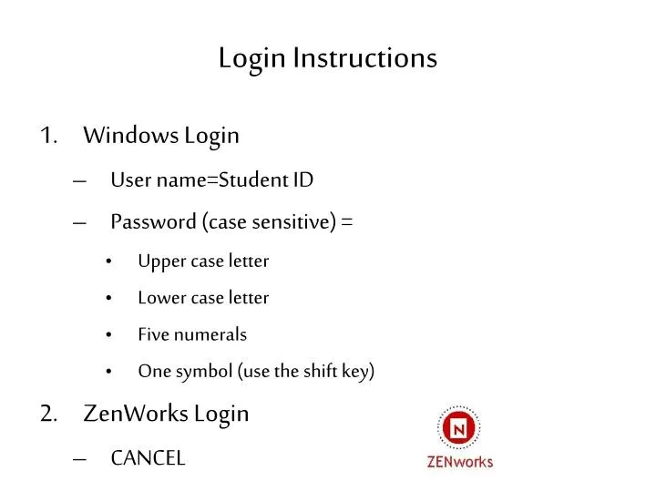 login instructions n.