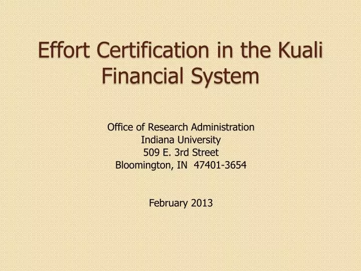 effort certification in the kuali financial system n.