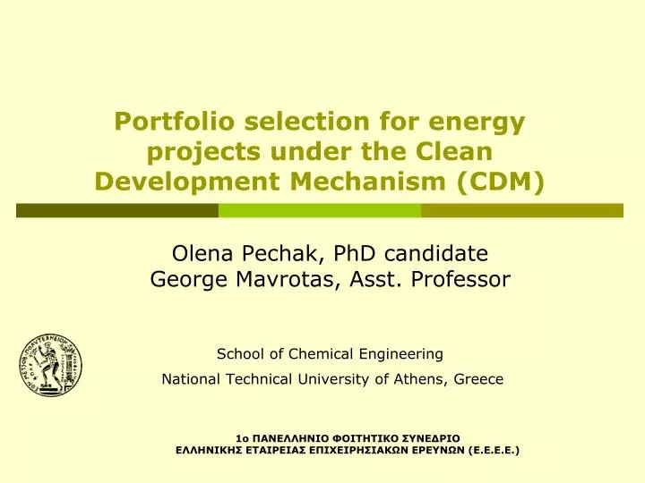 portfolio selection for energy projects under the clean development mechanism cdm n.