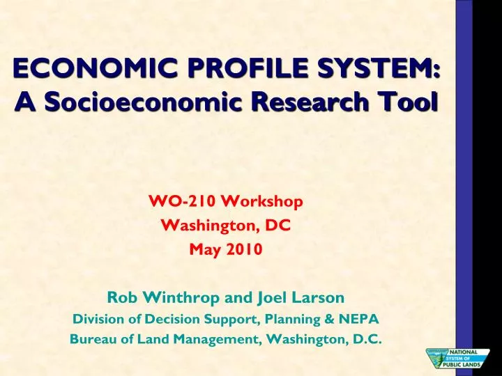 economic profile system a socioeconomic research tool n.