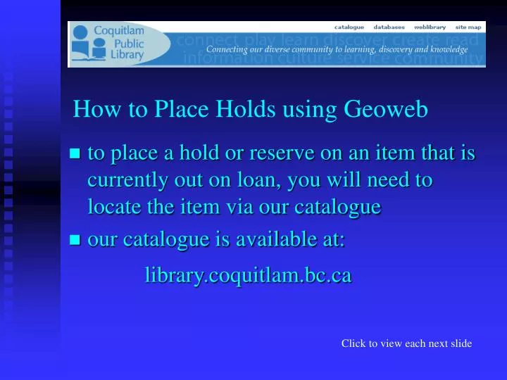 how to place holds using geoweb n.