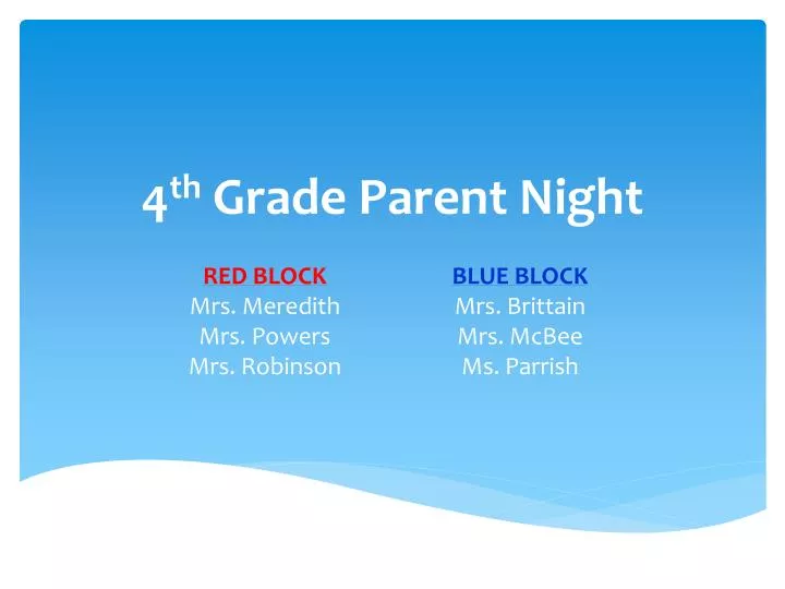 4 th grade parent night n.