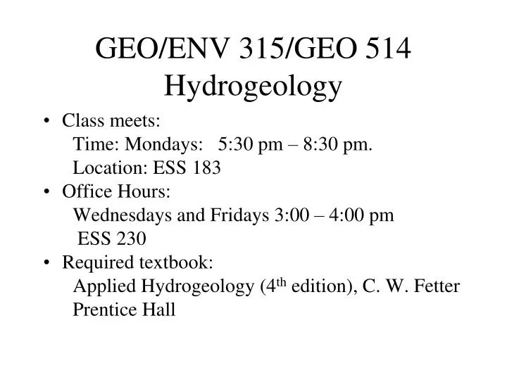 geo env 315 geo 514 hydrogeology n.