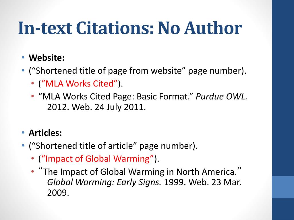 mla citation website no author