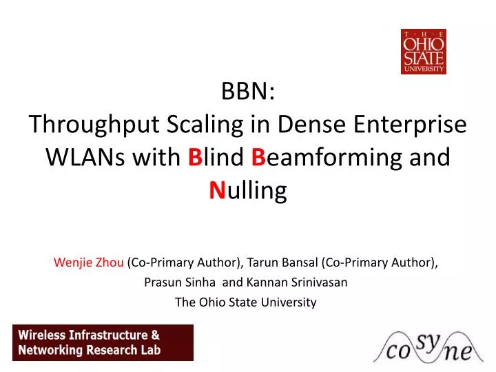 bbn throughput scaling in dense enterprise wlans with b lind b eamforming and n ulling n.