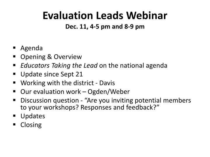 evaluation leads webinar dec 11 4 5 pm and 8 9 pm n.