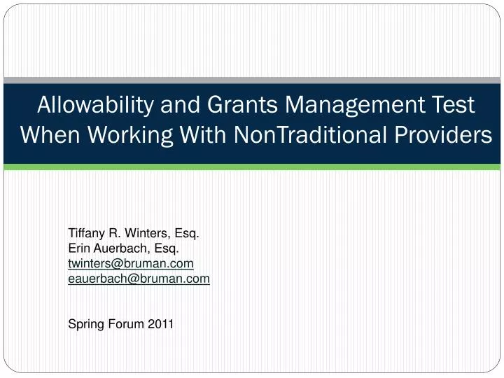 allowability and grants management test when working with nontraditional providers n.
