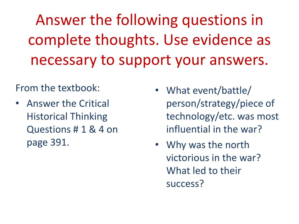 civil war critical thinking questions