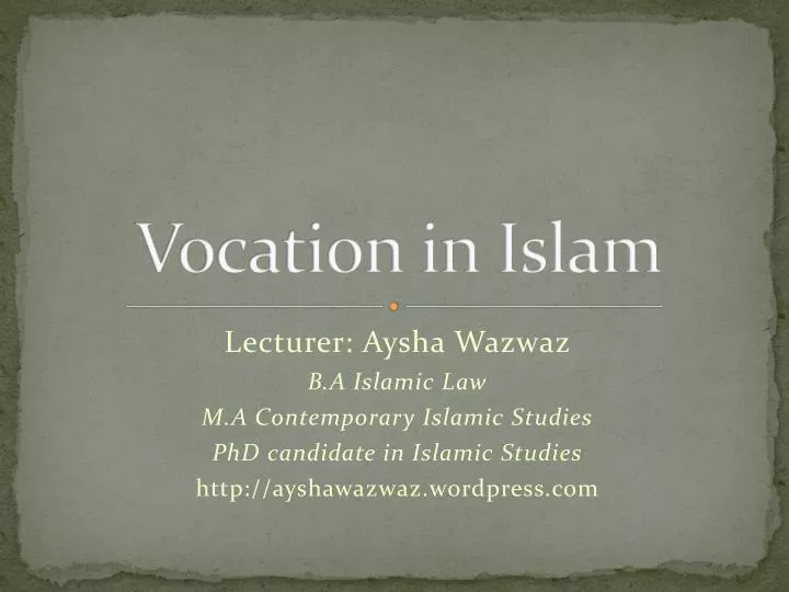 vocation in islam n.