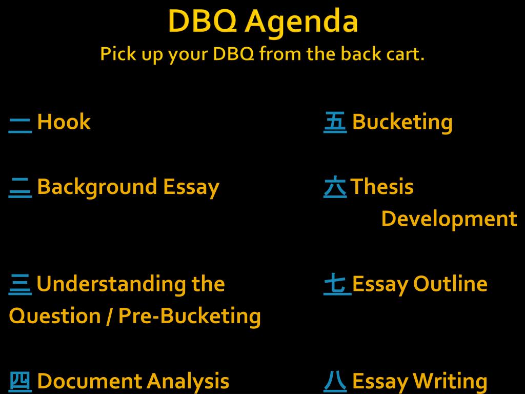 PPT DBQ Agenda Pick up your DBQ from the back cart. PowerPoint
