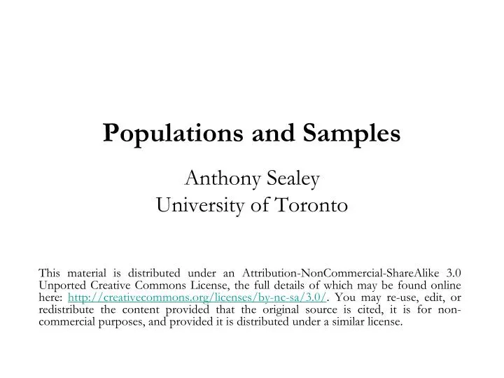 populations and samples anthony sealey university of toronto n.