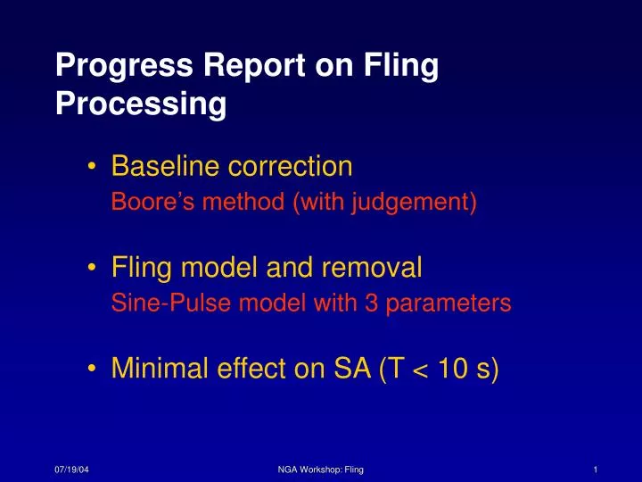 progress report on fling processing n.