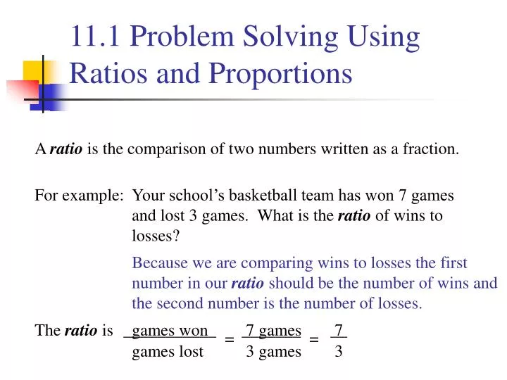 11 1 problem solving using ratios and proportions n.