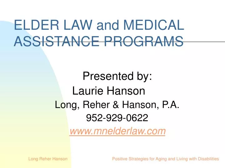 elder law and medical assistance programs n.