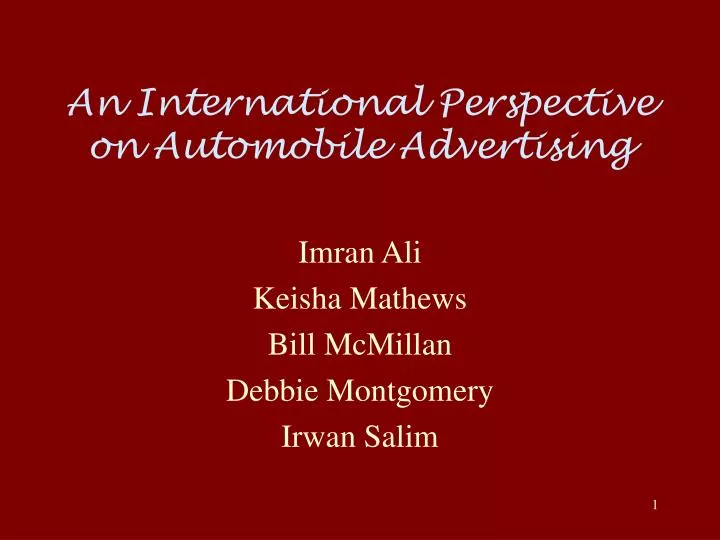 an international perspective on automobile advertising n.