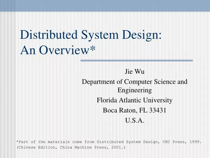 distributed system design an overview n.