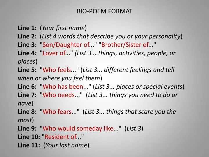 PPT Bio Poem Format PowerPoint Presentation Free Download ID 5778443