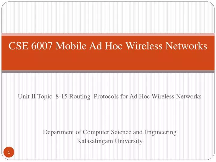 cse 6007 mobile ad hoc wireless networks n.