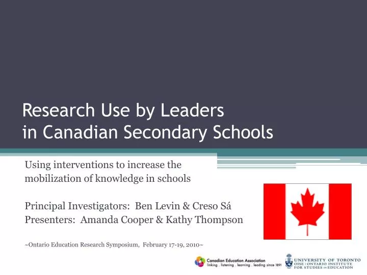 research use by leaders in canadian secondary schools n.