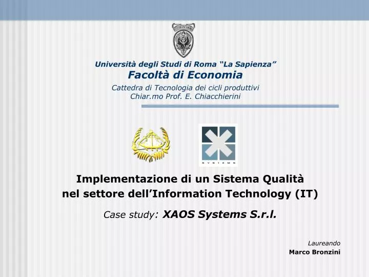 PPT Implementazione di un Sistema Qualità nel settore dell