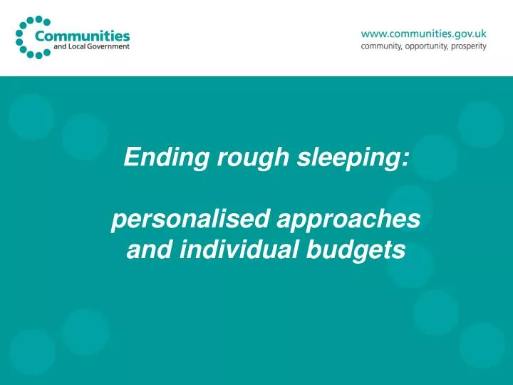 ending rough sleeping personalised approaches and individual budgets n.
