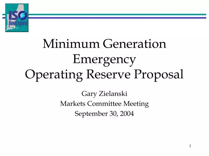 minimum generation emergency operating reserve proposal n.