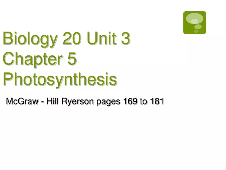 biology 20 unit 3 chapter 5 photosynthesis n.