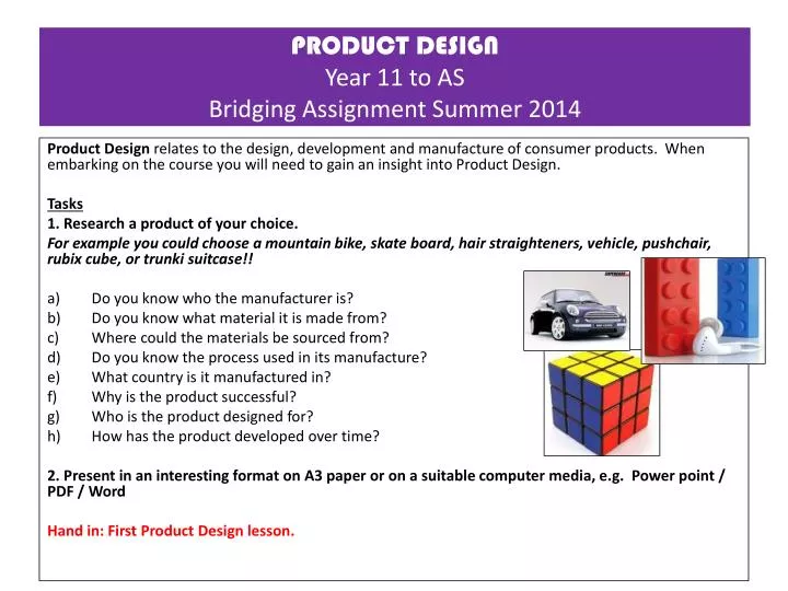 product design y ear 11 to as bridging assignment summer 2014 n.