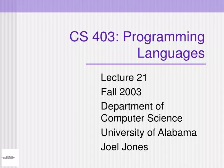 cs 403 programming languages n.