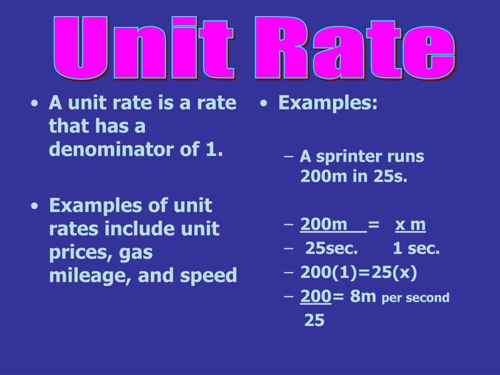 Unit rates. Unit rate. Unit. Examples with rate\.