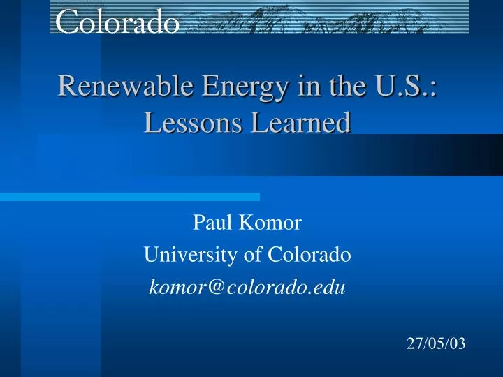renewable energy in the u s lessons learned n.