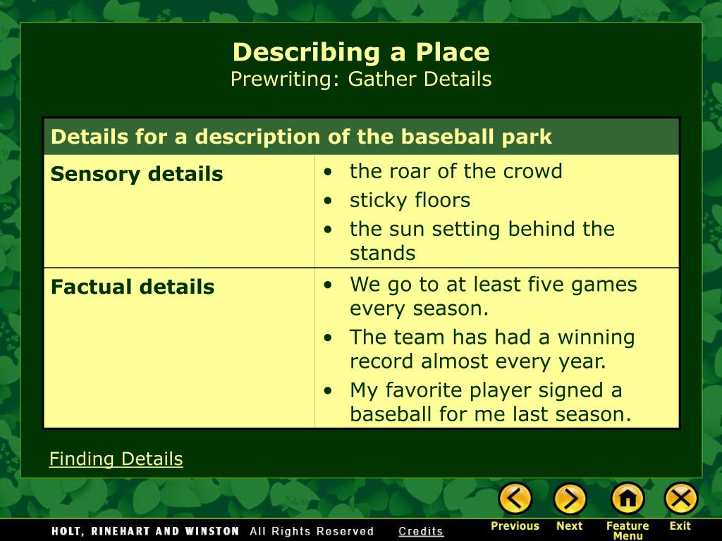 English details. Describe a place. Describing places. Describing places Lesson Plan 6 Grade.