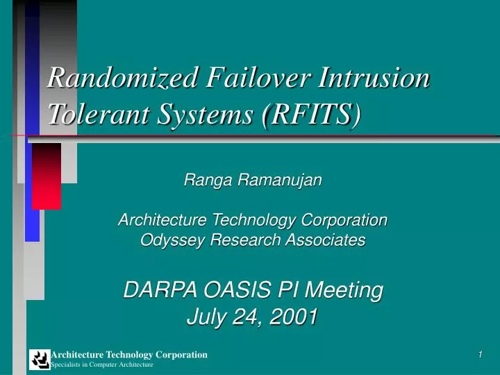randomized failover intrusion tolerant systems rfits n.