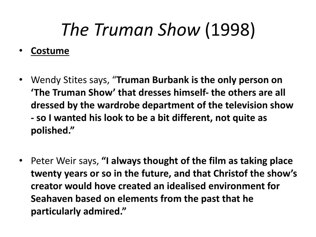 The Truman Show (1998) Mise en scene - ppt video online download