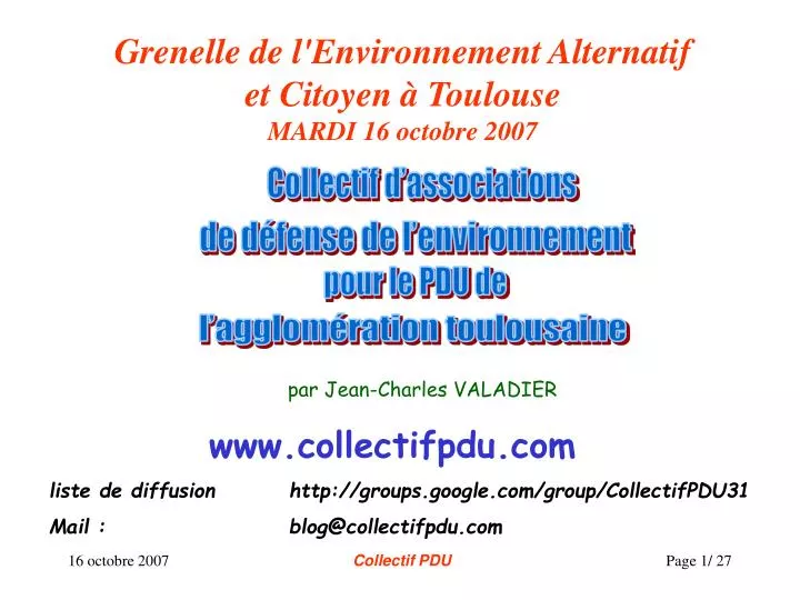 grenelle de l environnement alternatif et citoyen toulouse mardi 16 octobre 2007 n.