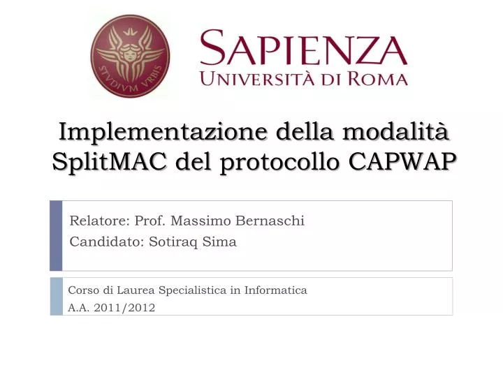 implementazione della modalit splitmac del protocollo capwap n.