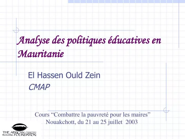 analyse des politiques ducatives en mauritanie n.