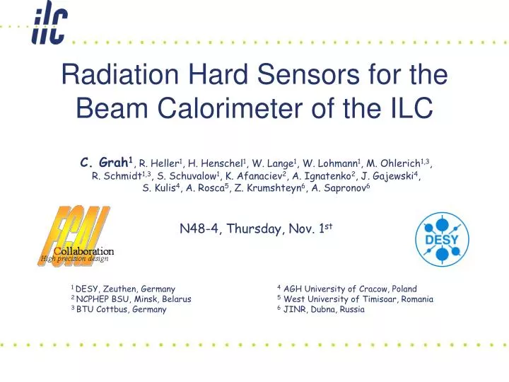 radiation hard sensors for the beam calorimeter of the ilc n.