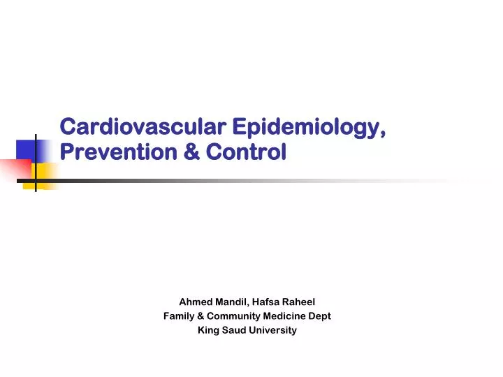 cardiovascular epidemiology prevention control n.