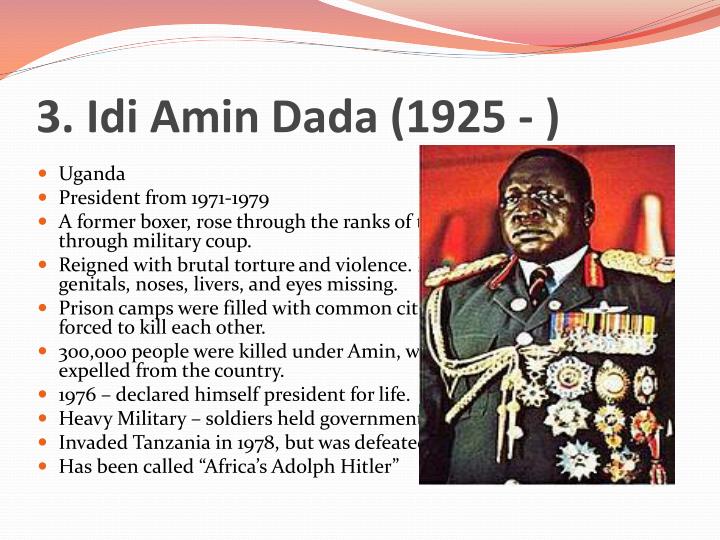 idi amin essays Kill one person, you go to prison kill 20, you go to an insane asylum kill ten thousand, and you get invited to a peace conference idi amin at death's door : despots should not rest in peace despots live happily it is not just idi amin. idi amin essays Kill one person, you go to prison kill 20, you go to an insane asylum kill ten thousand, and you get invited to a peace conference idi amin at death's door : despots should not rest in peace despots live happily it is not just idi amin.