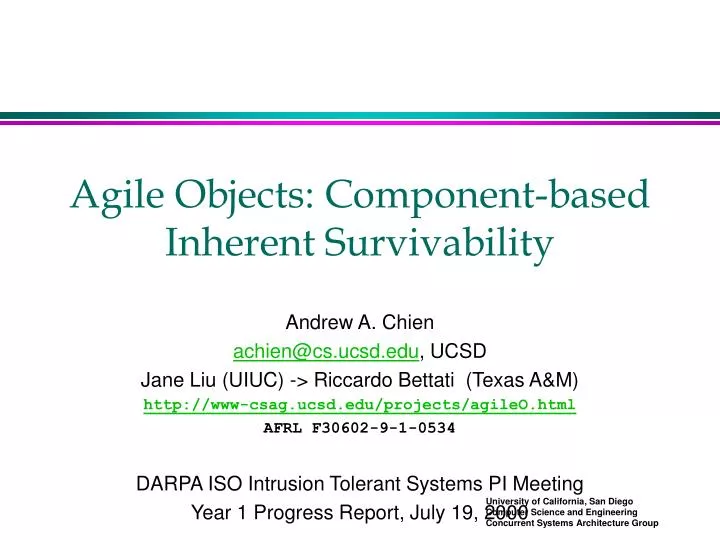 agile objects component based inherent survivability n.