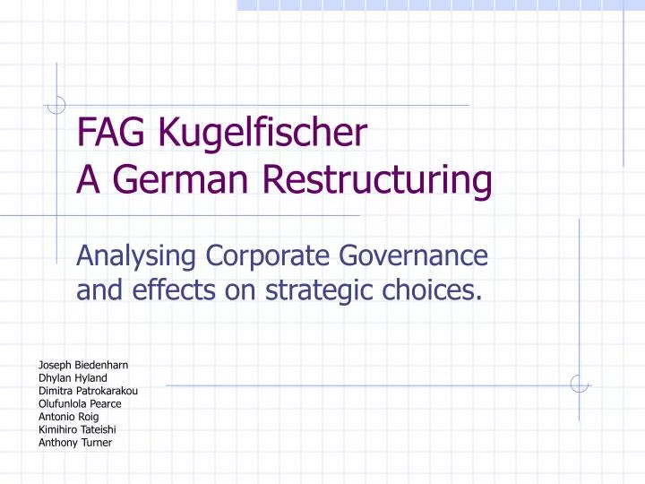 fag kugelfischer a german restructuring n.