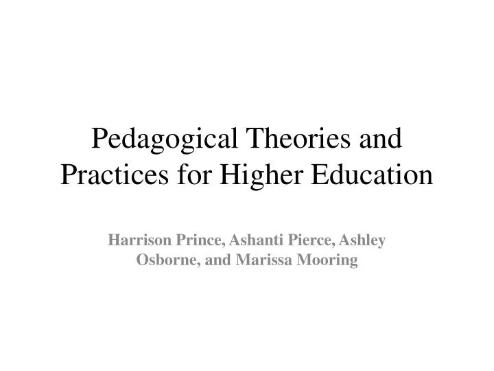 pedagogical theories and practices for higher education n.