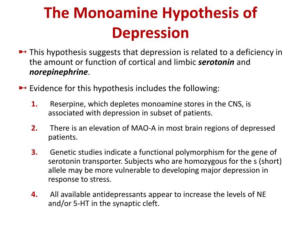 the monoamine hypothesis of depression states that