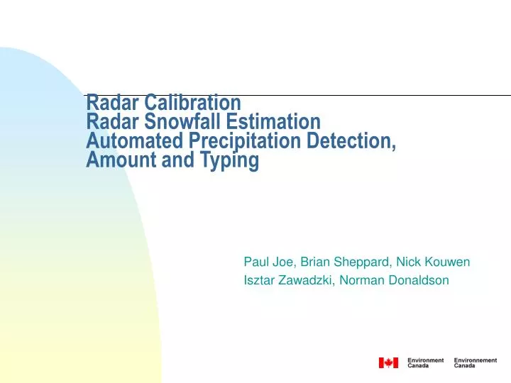 radar calibration radar snowfall estimation automated precipitation detection amount and typing n.
