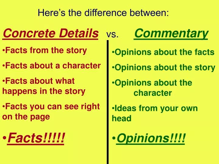 PPT - Here’s the difference between: Concrete Details vs. Commentary