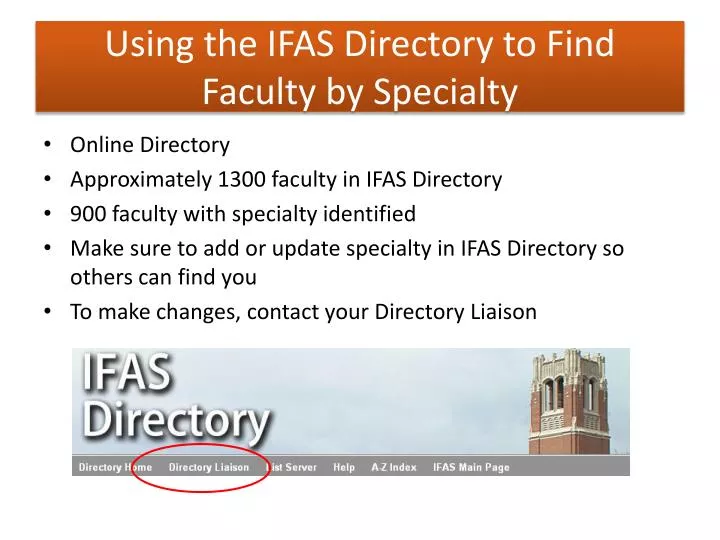 using the ifas directory to find faculty by specialty n.