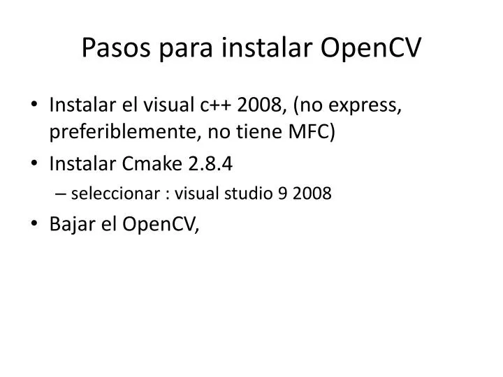 pasos para instalar opencv n.